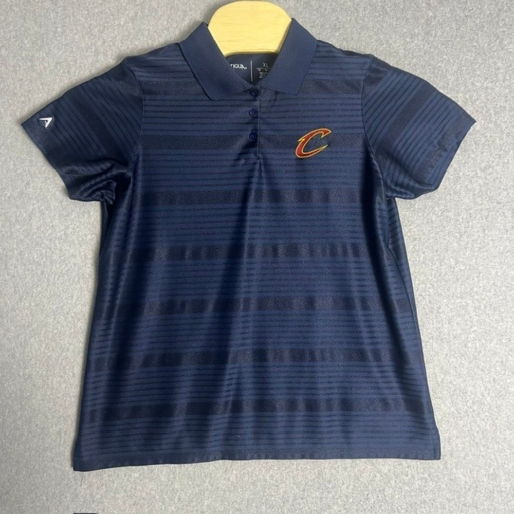 Antigua Women's Blue Cleveland Cavaliers Polo Shirt Stripe Athletic Size XL‎